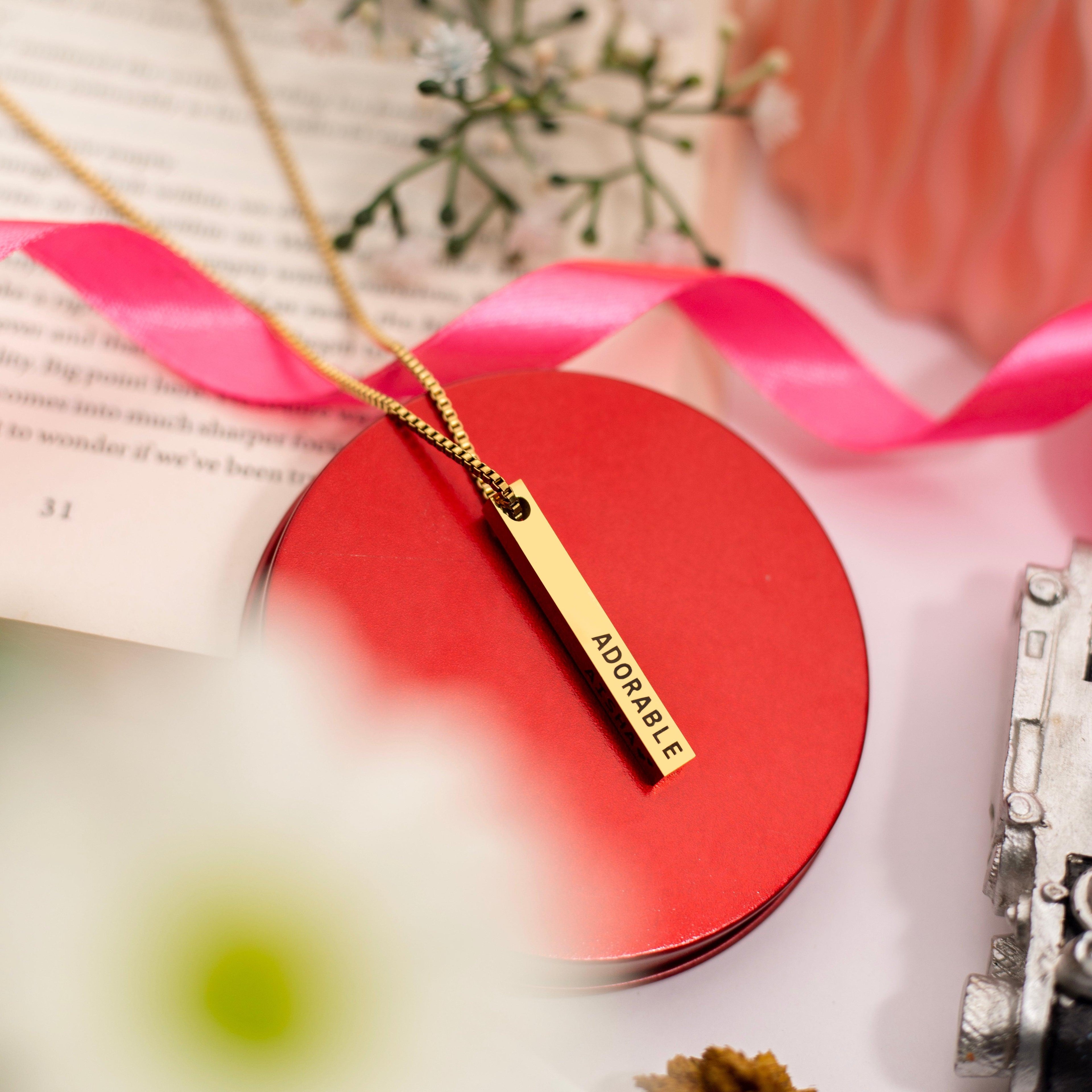 Engraved Name 3D Bar Necklace