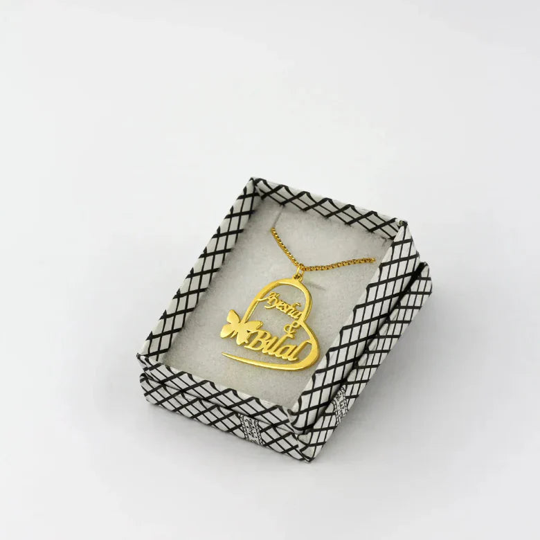 Butterfly Couple Heart Name  Necklace